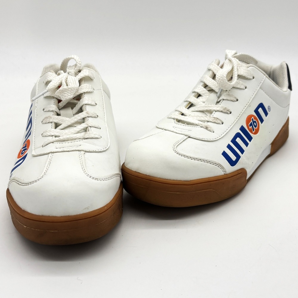 Vtg RARE Union 76 Sneakers Mens 9 White Racing Logo Low Top Gum Sole 76-3045